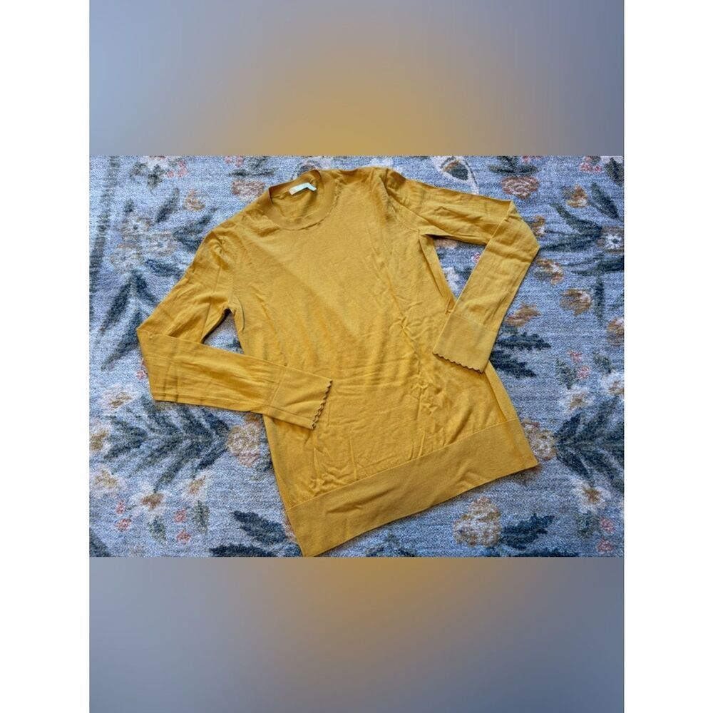 Chloe scalloped cuff wool sweater Medium Mustard Yellow